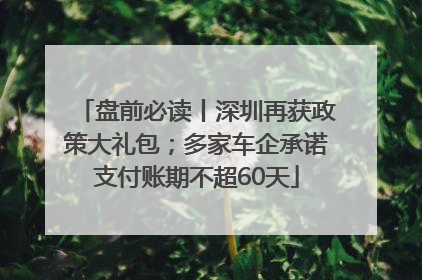 盘前必读丨深圳再获政策大礼包；多家车企承诺支付账期不超60天