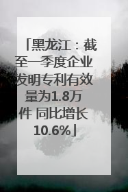 黑龙江：截至一季度企业发明专利有效量为1.8万件 同比增长10.6%